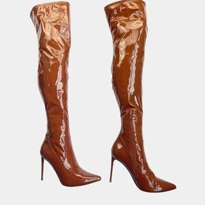 Steve Madden Thigh High Boots Size 11 Chocolate Brown Patent Stiletto